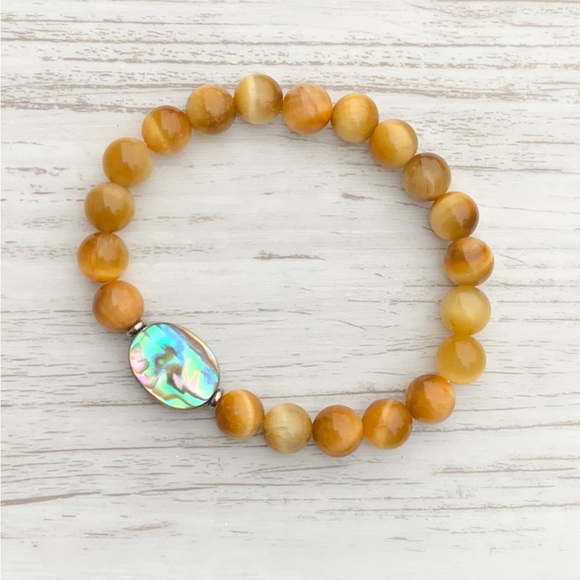 Beaded gemstone abalone bracelet - Picture 1 of 2